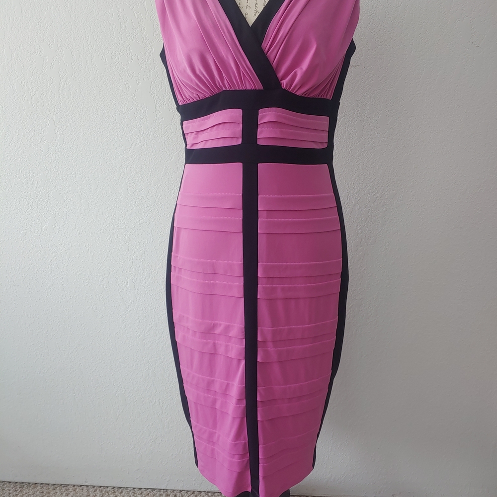 Chic Pink and Black Midi Dress